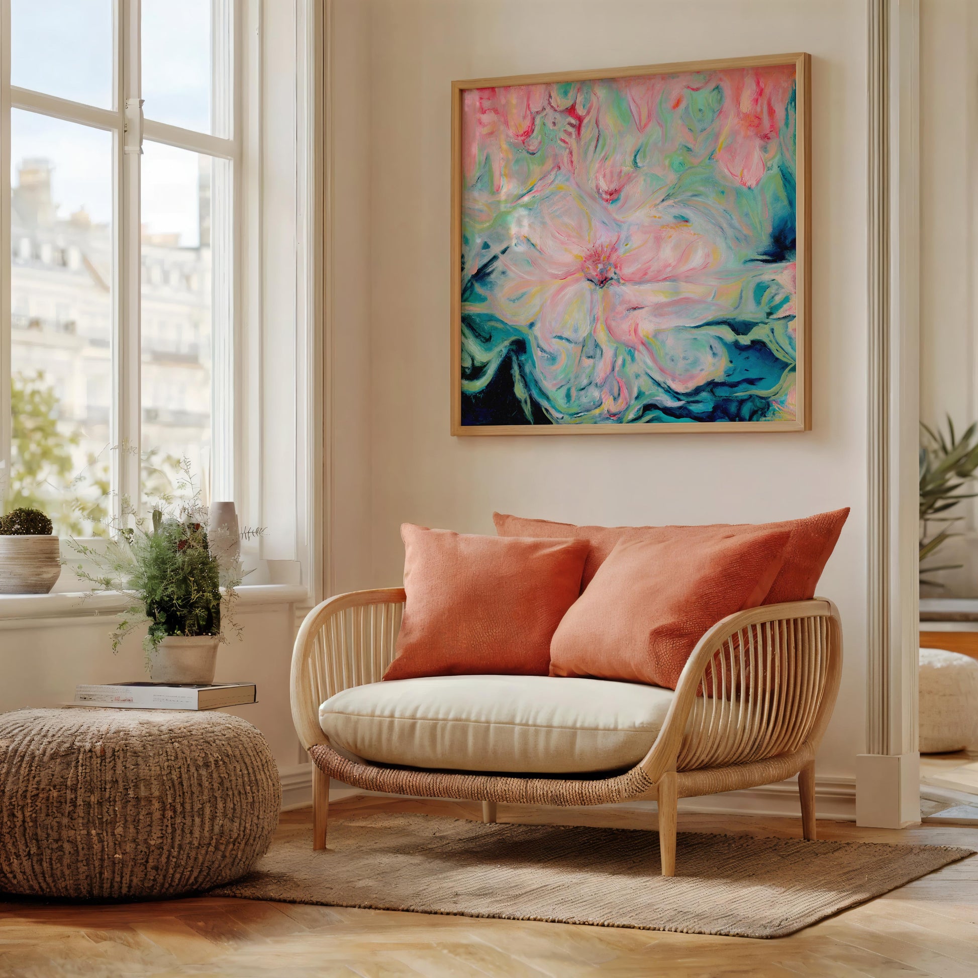 ‘Whispers of Spring’ – floral-inspired abstract painting in gentle spring tones.