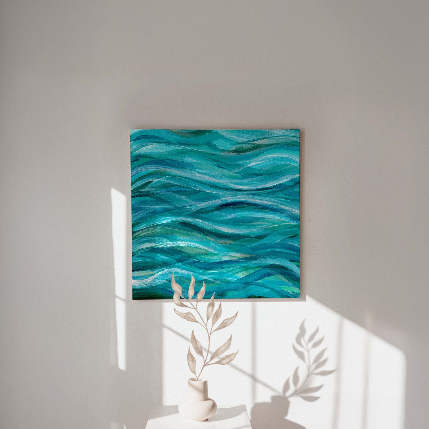 ‘The Sea Beneath Us is Deep’ – serene abstract sea painting for contemporary interiors.