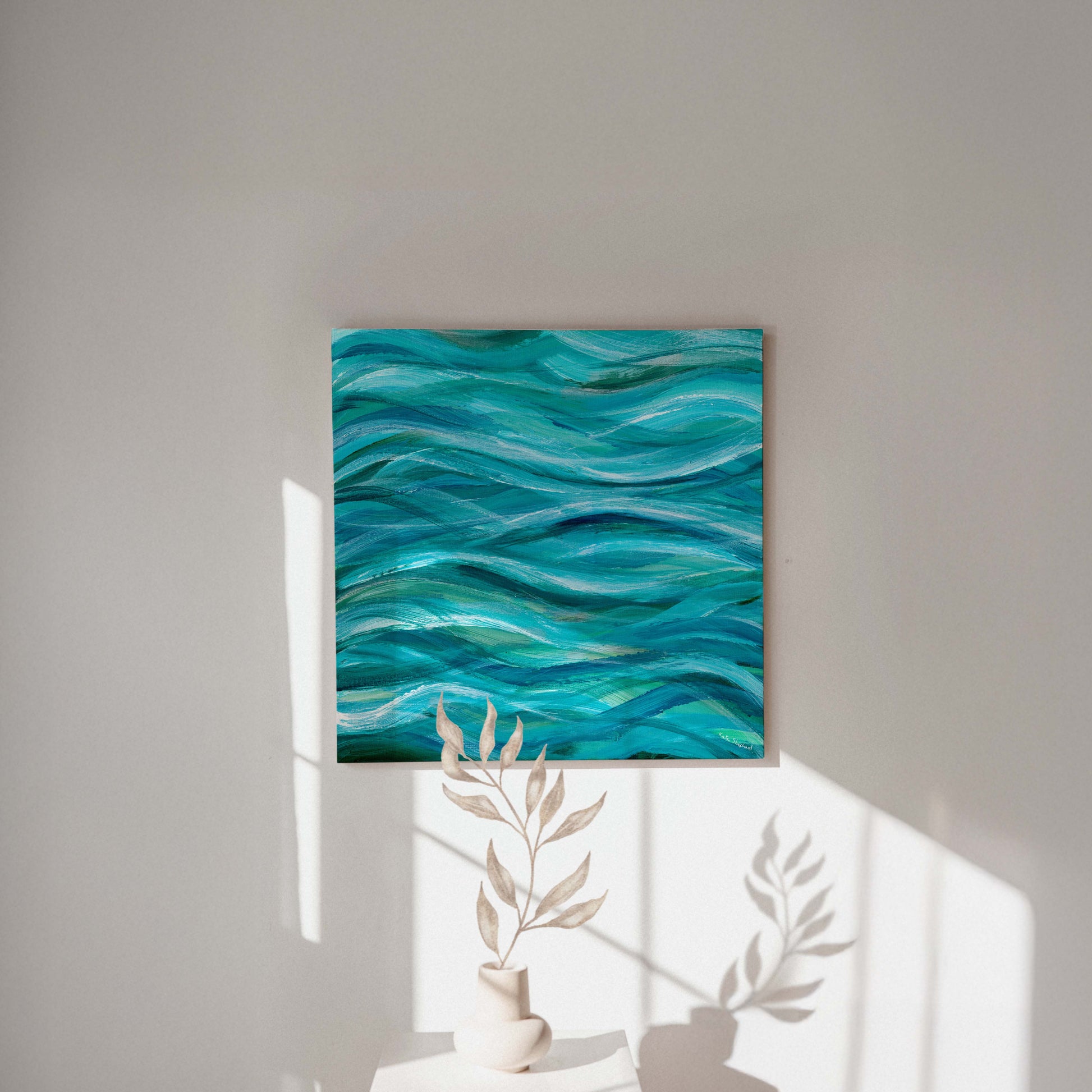 ‘The Sea Beneath Us is Deep’ – serene abstract sea painting for contemporary interiors.