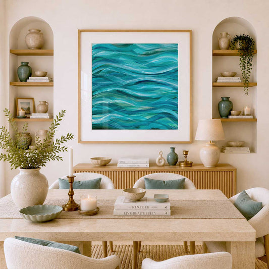 ‘The Sea Beneath Us Is Deep’ – bold blue and turquoise wall art inspired by the sea.