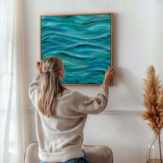 ‘The Sea Beneath Us Is Deep’ – acrylic ocean painting print evoking mystery.