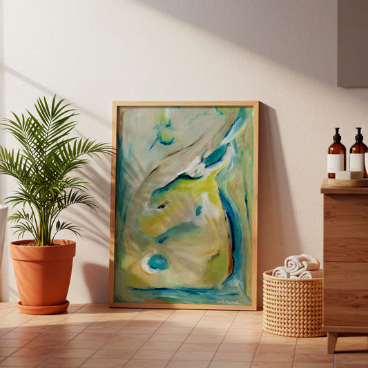 'True Colours' - Contemporary abstract print perfect for living room featuring bold peacock colour palette.
