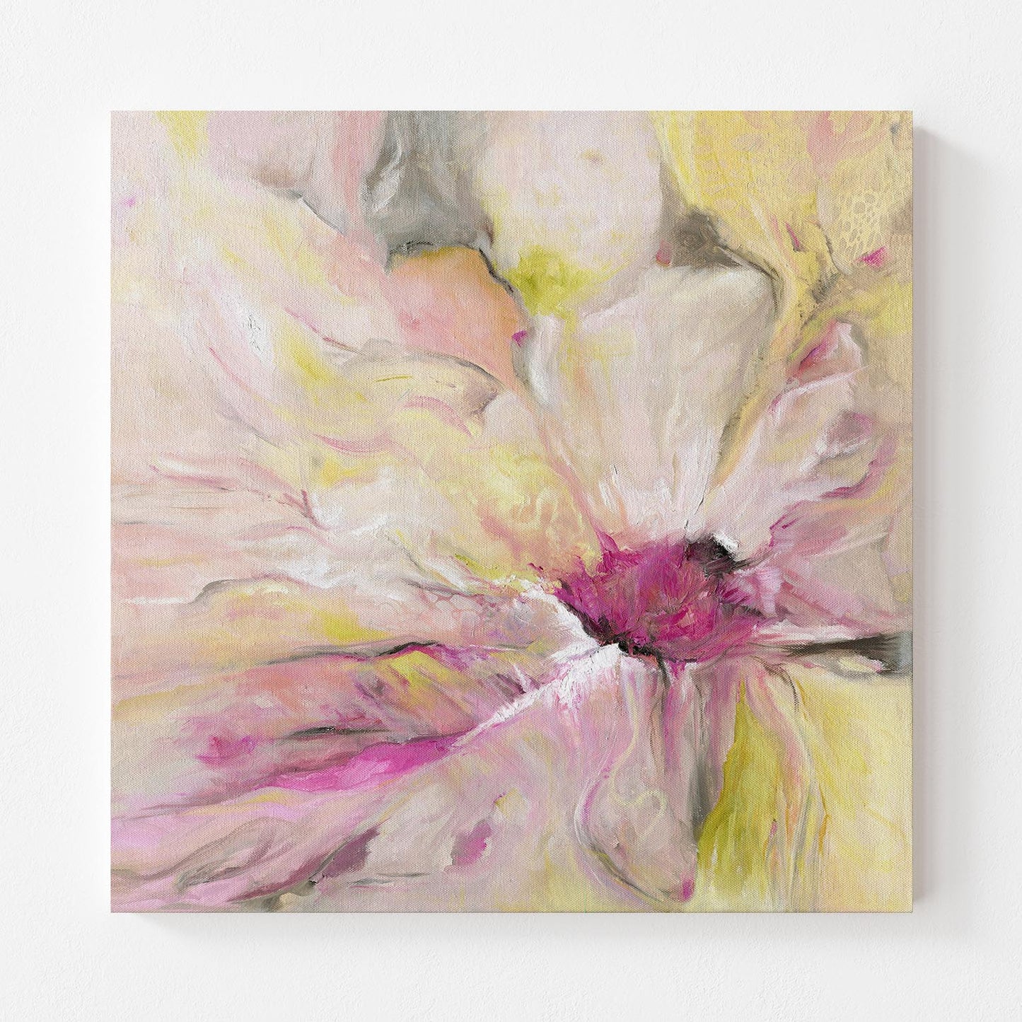 ‘Becoming’ Abstract Floral Wall Art Print, Feminine Modern Canvas, Soft Pastel Home Decor for Calm and Serene Contemporary Interiors