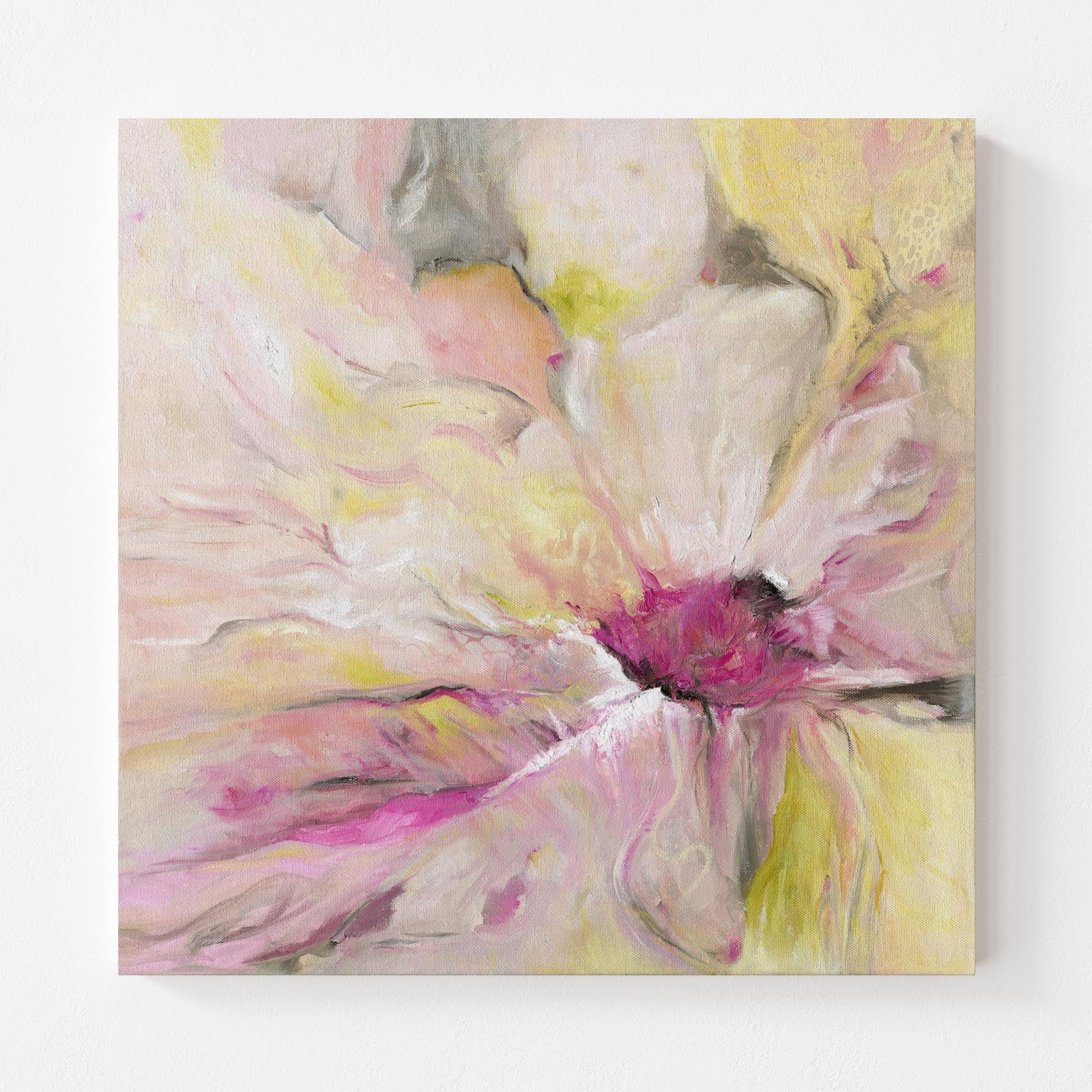 ‘Becoming’ Abstract Floral Wall Art Print, Feminine Modern Canvas, Soft Pastel Home Decor for Calm and Serene Contemporary Interiors
