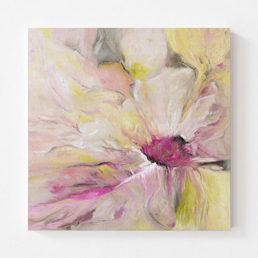‘Becoming’ Abstract Floral Wall Art Print, Feminine Modern Canvas, Soft Pastel Home Decor for Calm and Serene Contemporary Interiors