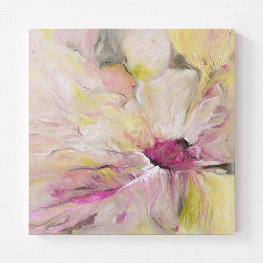 ‘Becoming’ Abstract Floral Wall Art Print, Feminine Modern Canvas, Soft Pastel Home Decor for Calm and Serene Contemporary Interiors