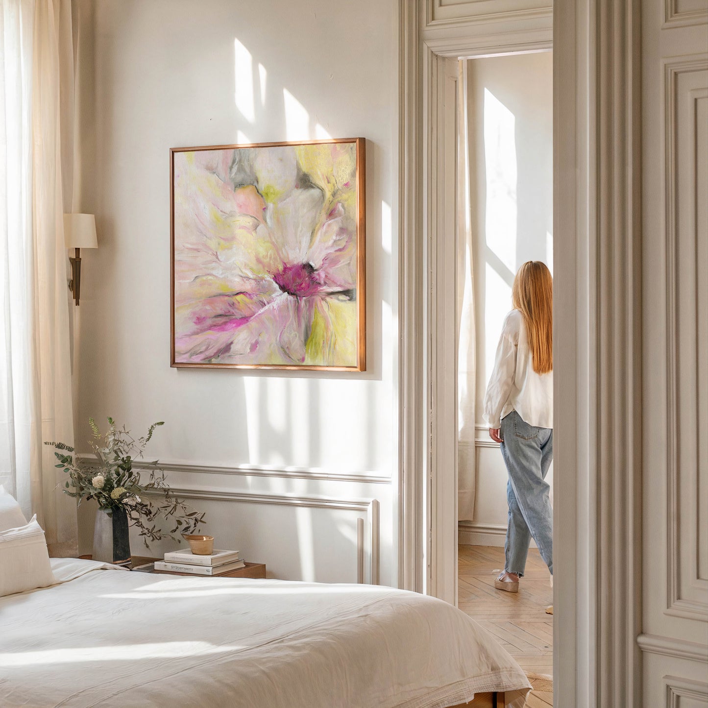‘Becoming’ – Oil-inspired abstract print ideal for feminine home decor.