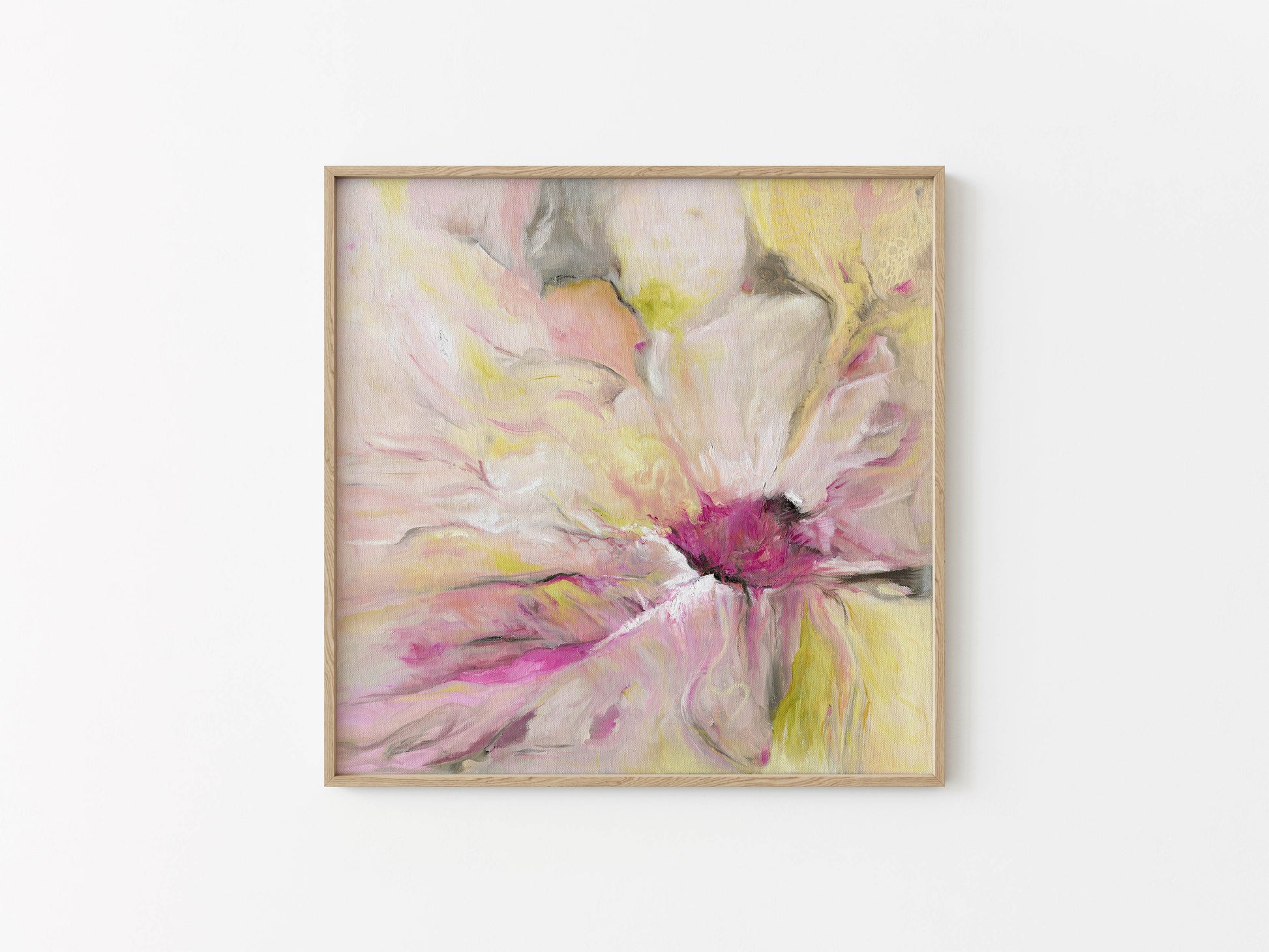 ‘Becoming’ – Feminine abstract oil painting print with soothing pastel tones.