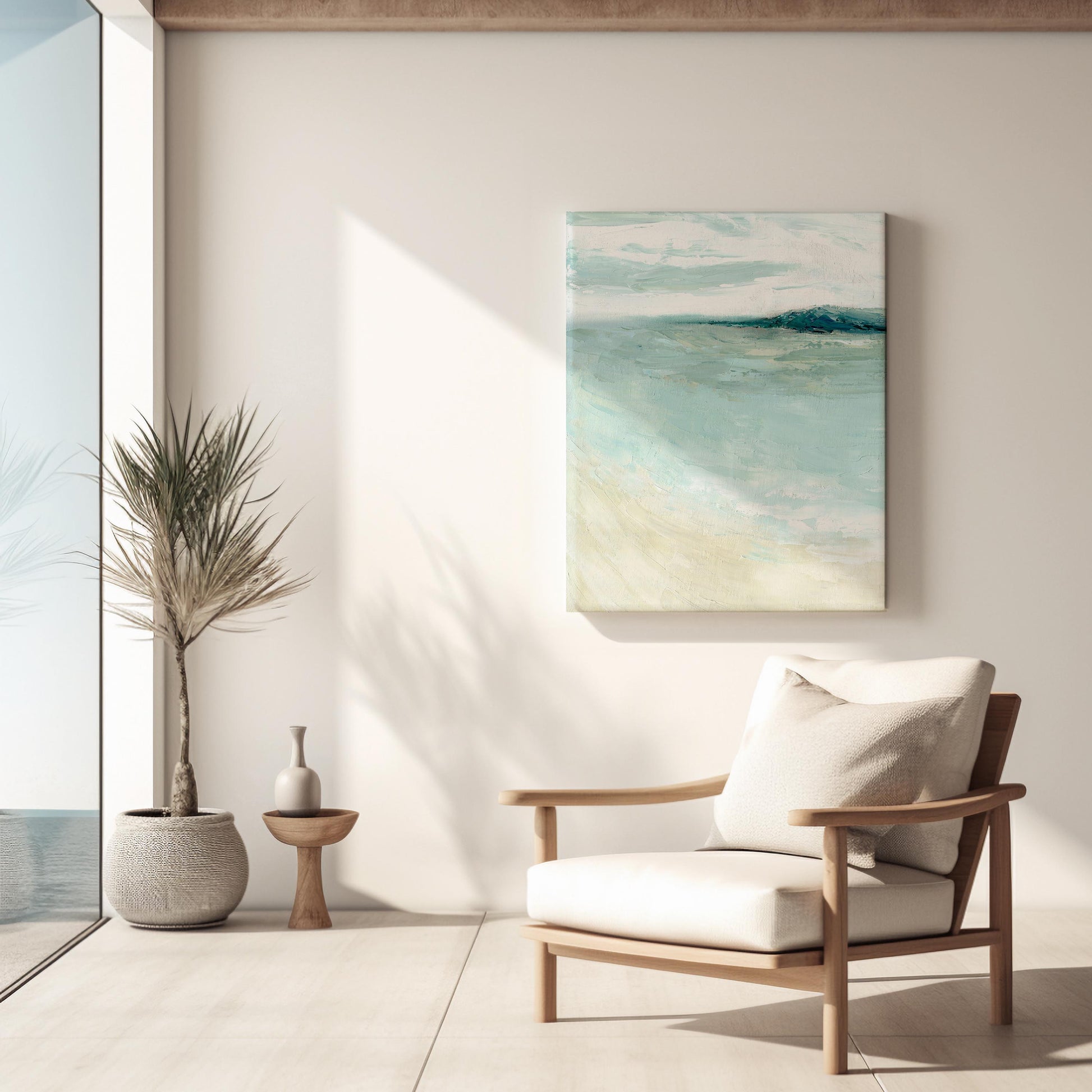 ‘Bramble Bush Bay Shores’ - Ocean-inspired wall art with duck egg blue hues.