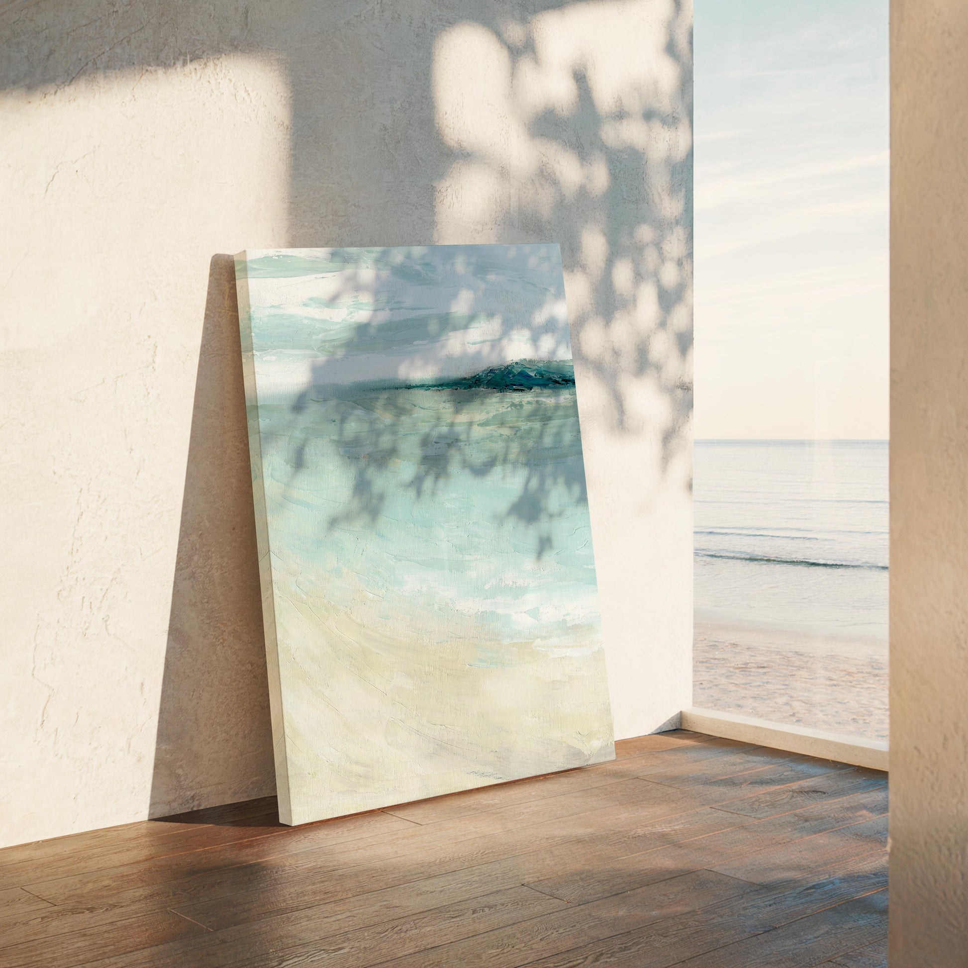 ‘Bramble Bush Bay Shores’ - Calming seascape in soft, neutral tones.