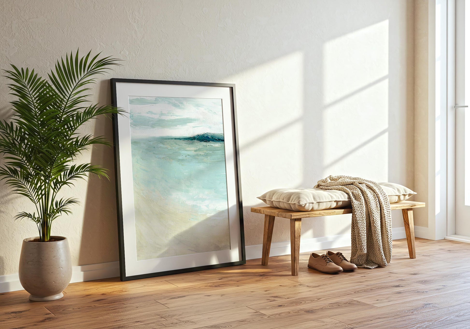 ‘Bramble Bush Bay Shores’ – serene coastal wall art capturing peaceful seaside light.