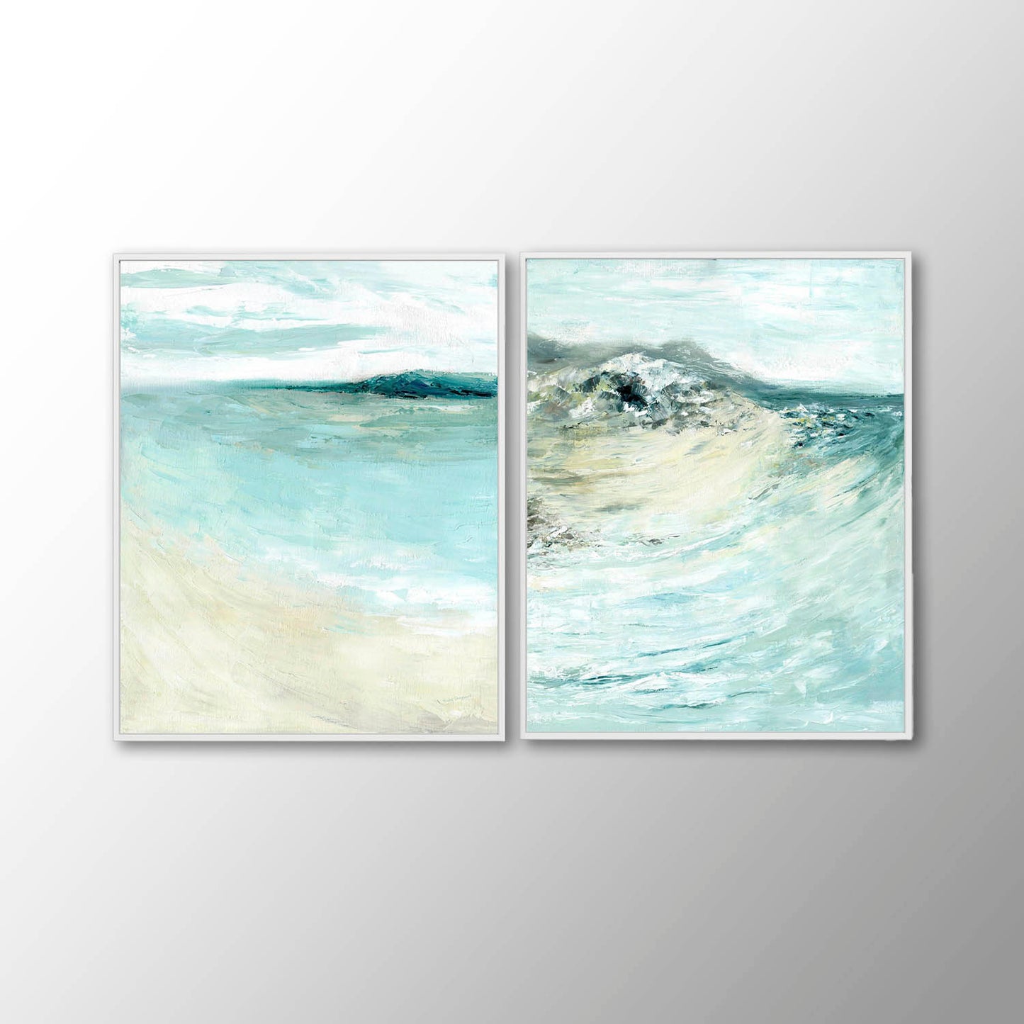 'Coastal Calm' - Abstract coastal set of 2 prints by Kate Shephard, soft Dorset blues and sandy tones.