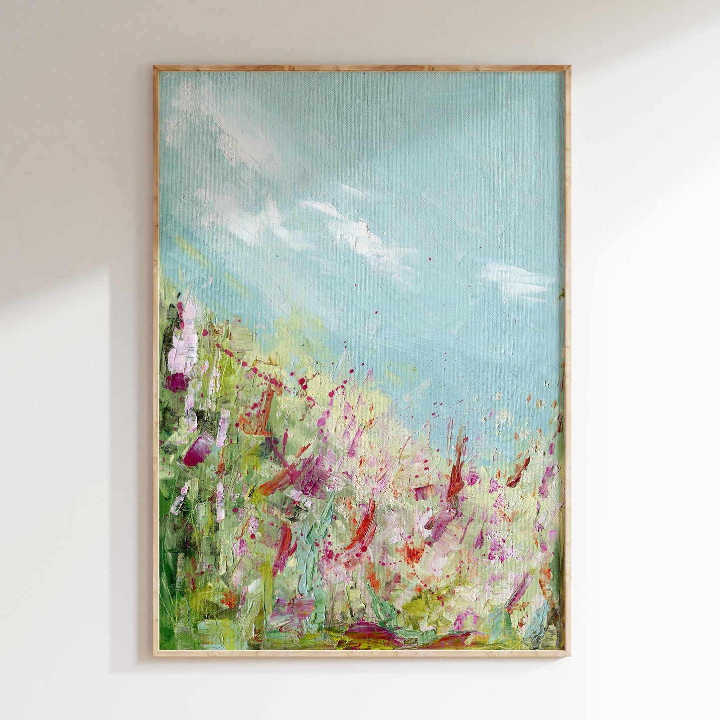 ‘Colours Of The Field’ – abstract meadow print filled with pink, orange, and yellow tones.