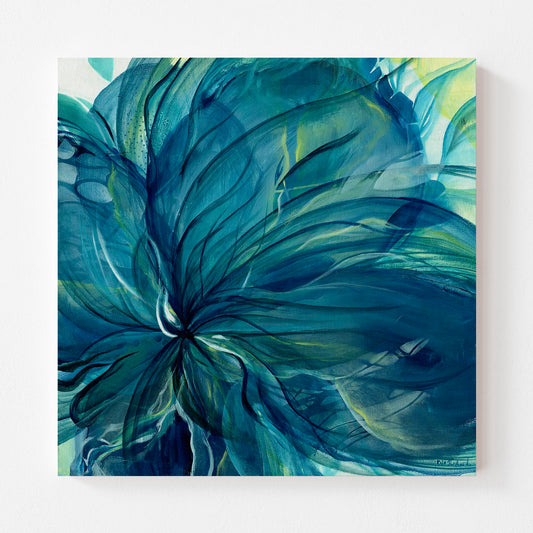 'Dancing in the Depths' - Abstract expressionist botanical featuring layered tones and soft light.