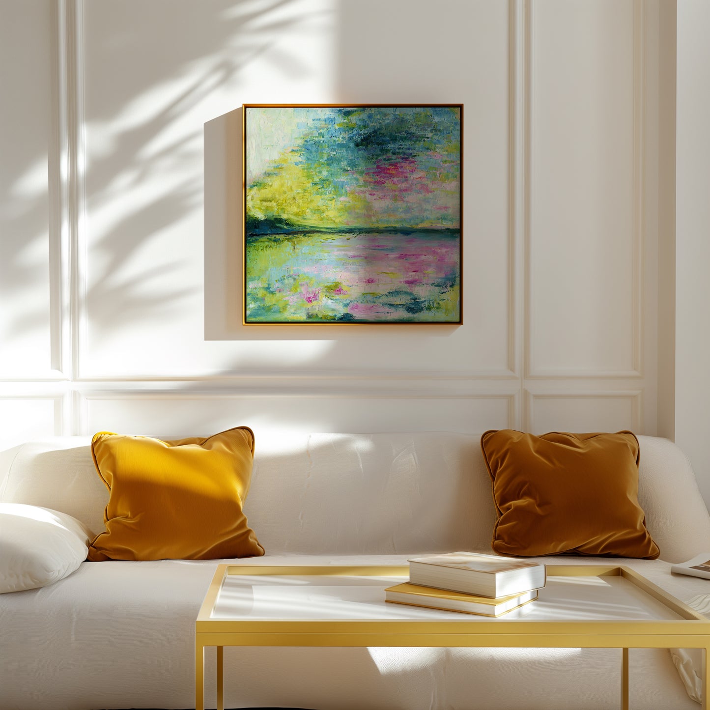 ‘Echoes in Still Water’ – contemporary abstract wall art in soft, peaceful colours.