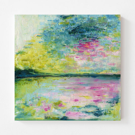 ‘Echoes in Still Water’ Abstract Waterscape Canvas Wall Art Print, Tranquil Coastal Painting, Modern Minimalist Ocean Decor