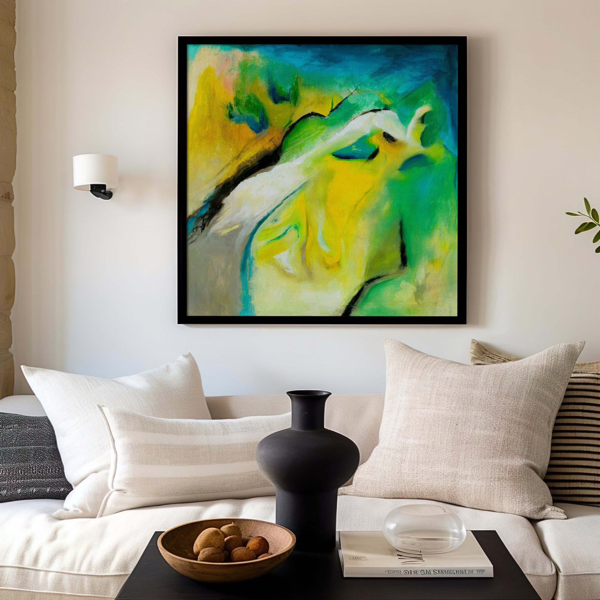‘Leap of Faith’ – abstract colourful canvas art full of movement and emotion.