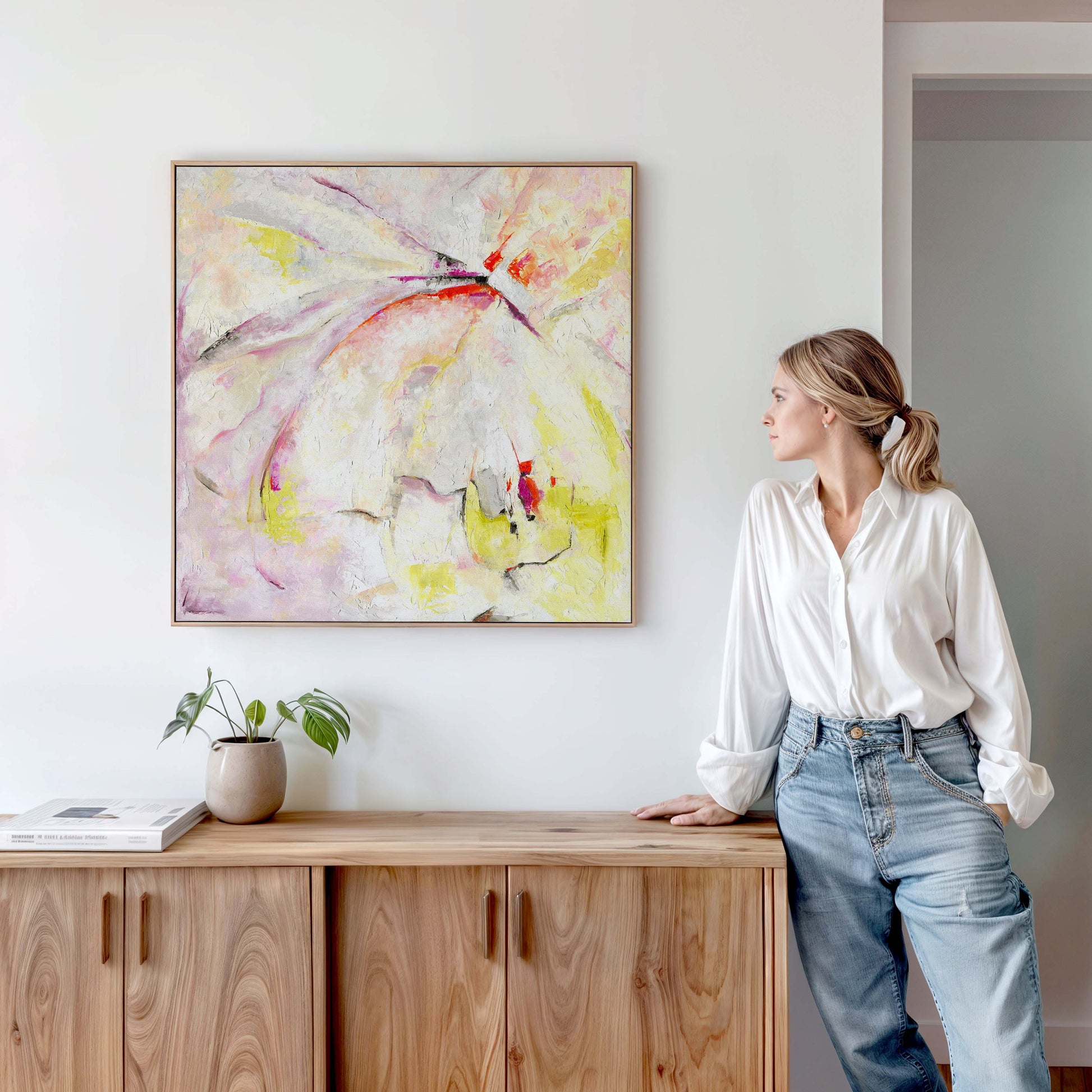 ‘Taking Flight’ – vibrant abstract painting symbolising freedom and joy.
