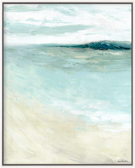 'Bramble Bush Bay Shores' - hand-painted Dorset coast original, peaceful morning light captured in oils, framed.