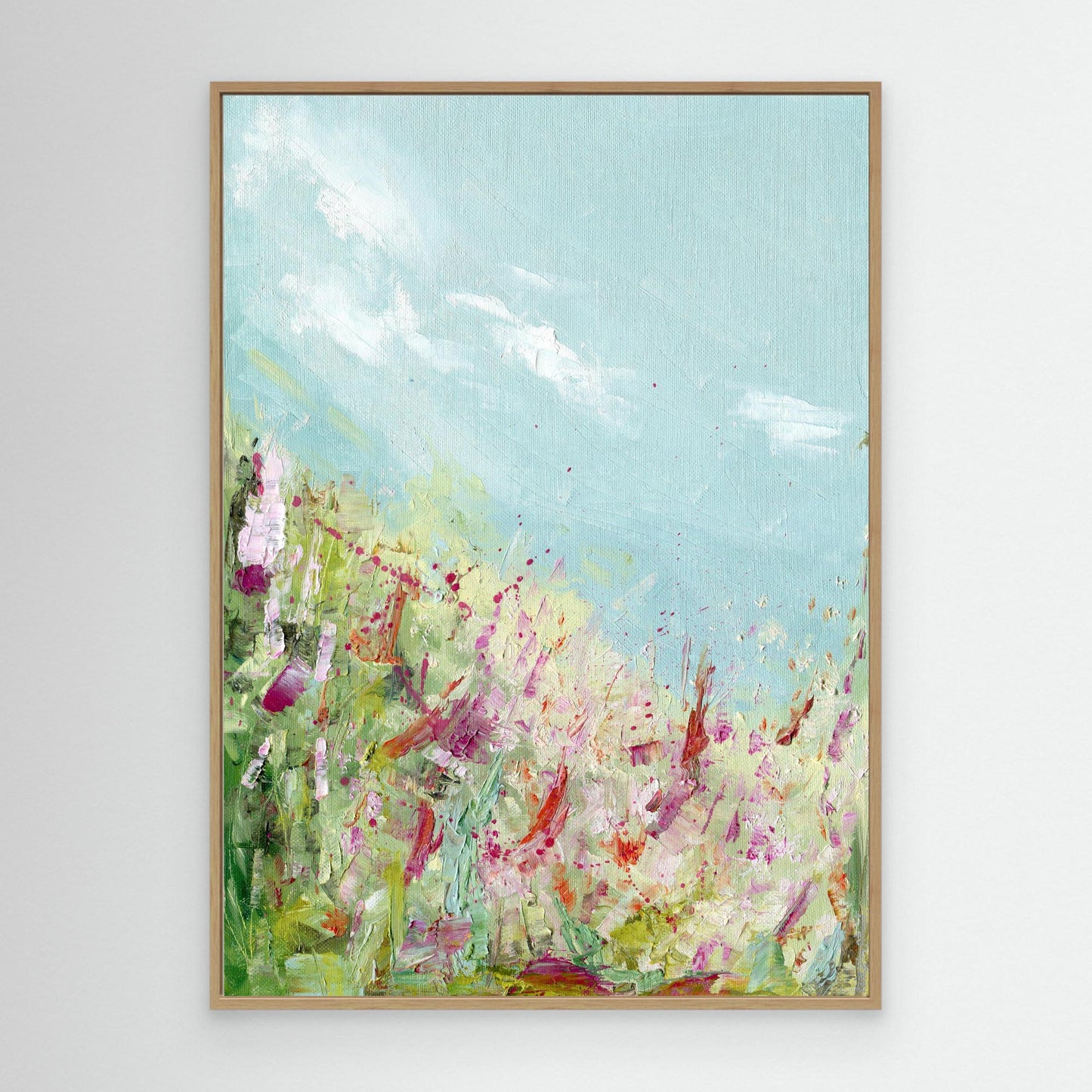 'Colours of the Field' - Wild flower art abstract canvas art print in vibrant pinks, oranges and yellows, joyful nature inspired wall art for living room or bedroom.