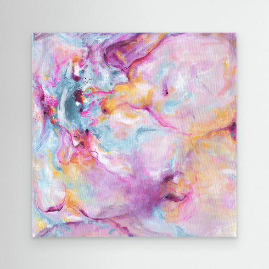 'Joy In The Little Things' - Expressive artwork on canvas in bright pink and warm peach — abstract pink wall art and pink wall art for bedroom in vibrant joyful tones, by Kate Shephard Art.