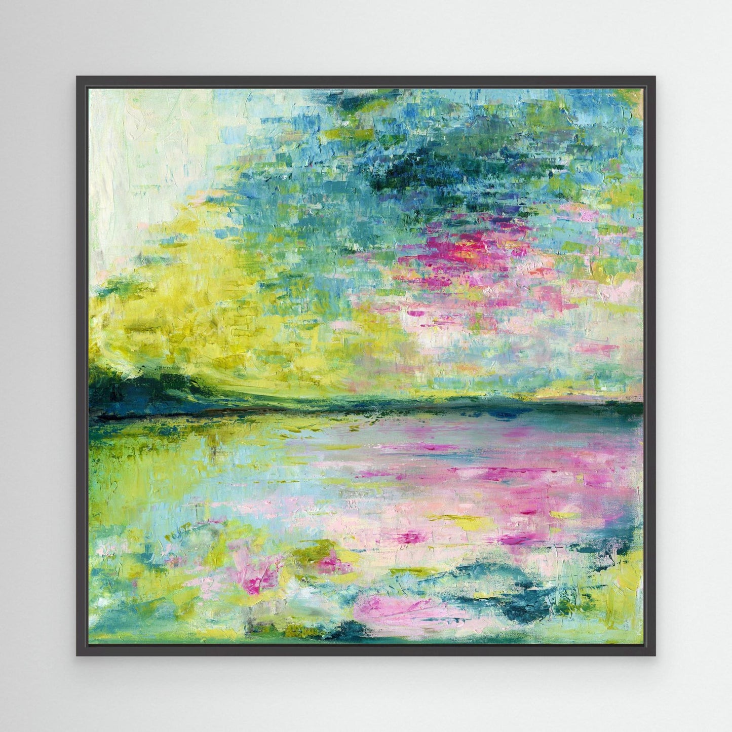 ‘Echoes in Still Water’ - Abstract seascape canvas in calm blue and white tones.