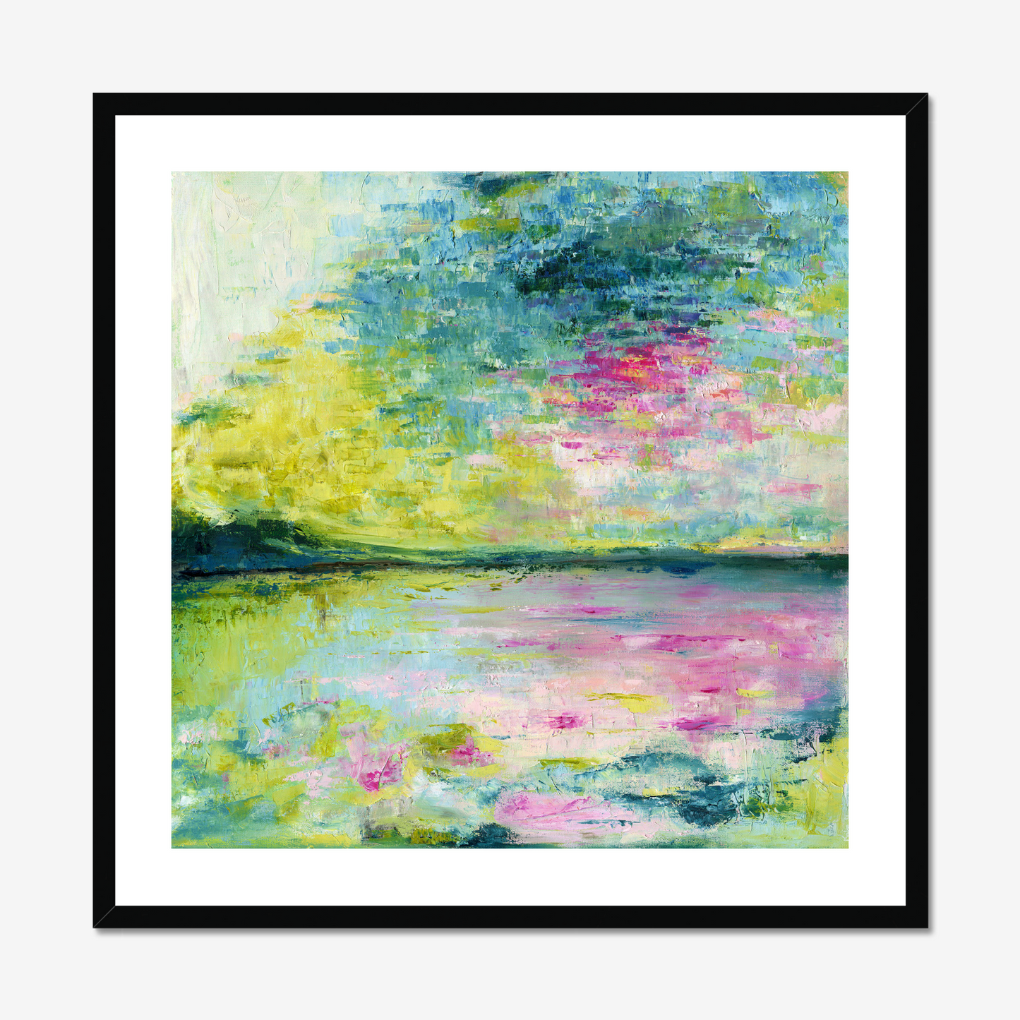 Echoes in still water art print in a black wood frame with white mount