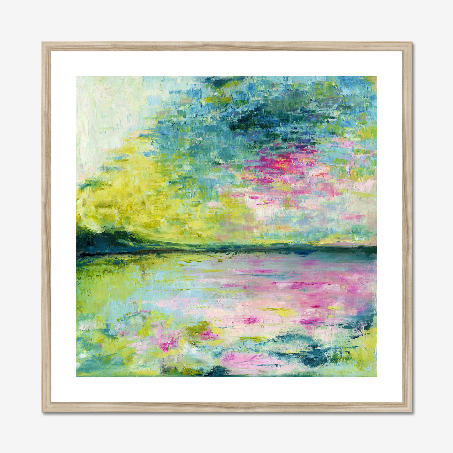 Echoes in still water art print in a natural wood frame with white mount