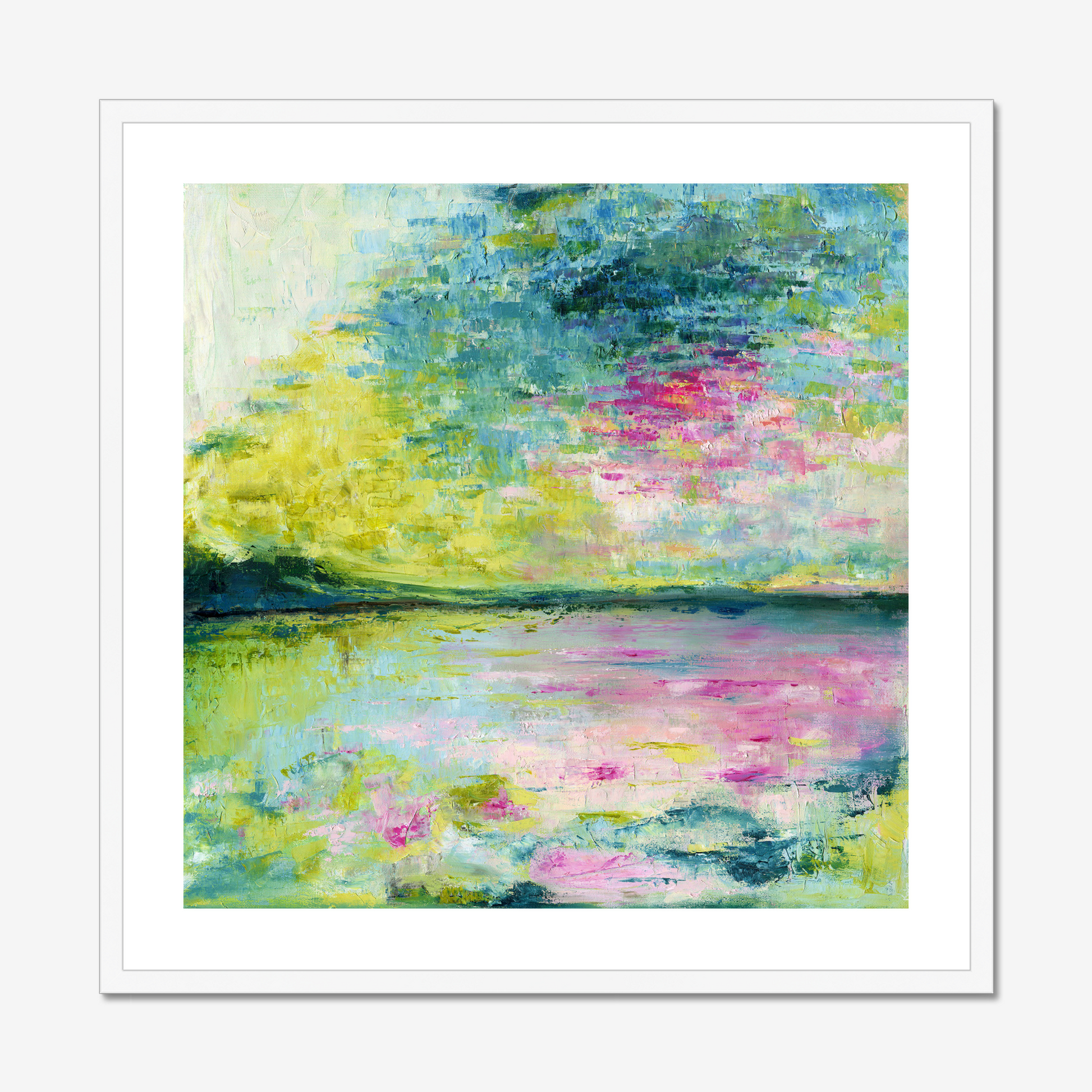 Echoes in still water art print in a white wood frame with white mount