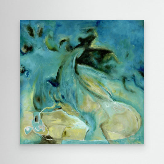 'Courage to Grow' - Seascape abstract art canvas print inspired by crystal clear ocean water from above, rich teal and warm sandy cream tones.