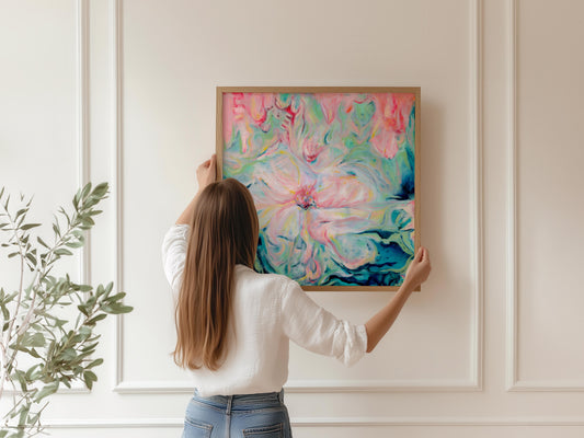 ‘Whispers of Spring’ Large Flower Wall Art Print – expressive oil painting print of renewal and resilience.