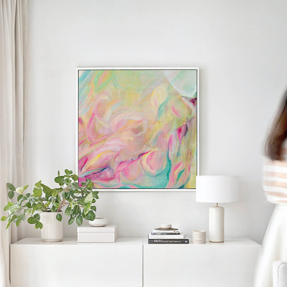 Closer Than You Think Colourful Artwork print on the wall - Kate Shephard abstract art prints in warm and cool color palettes combating winter blues through intentional color psychology
