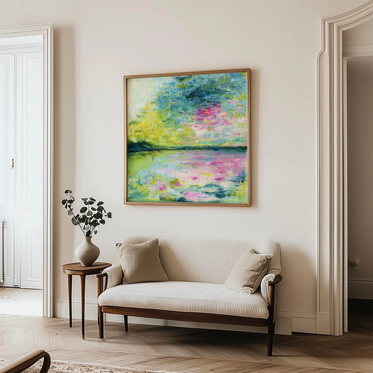 ‘Echoes in Still Water’ – calming abstract artwork for light, airy living spaces.
