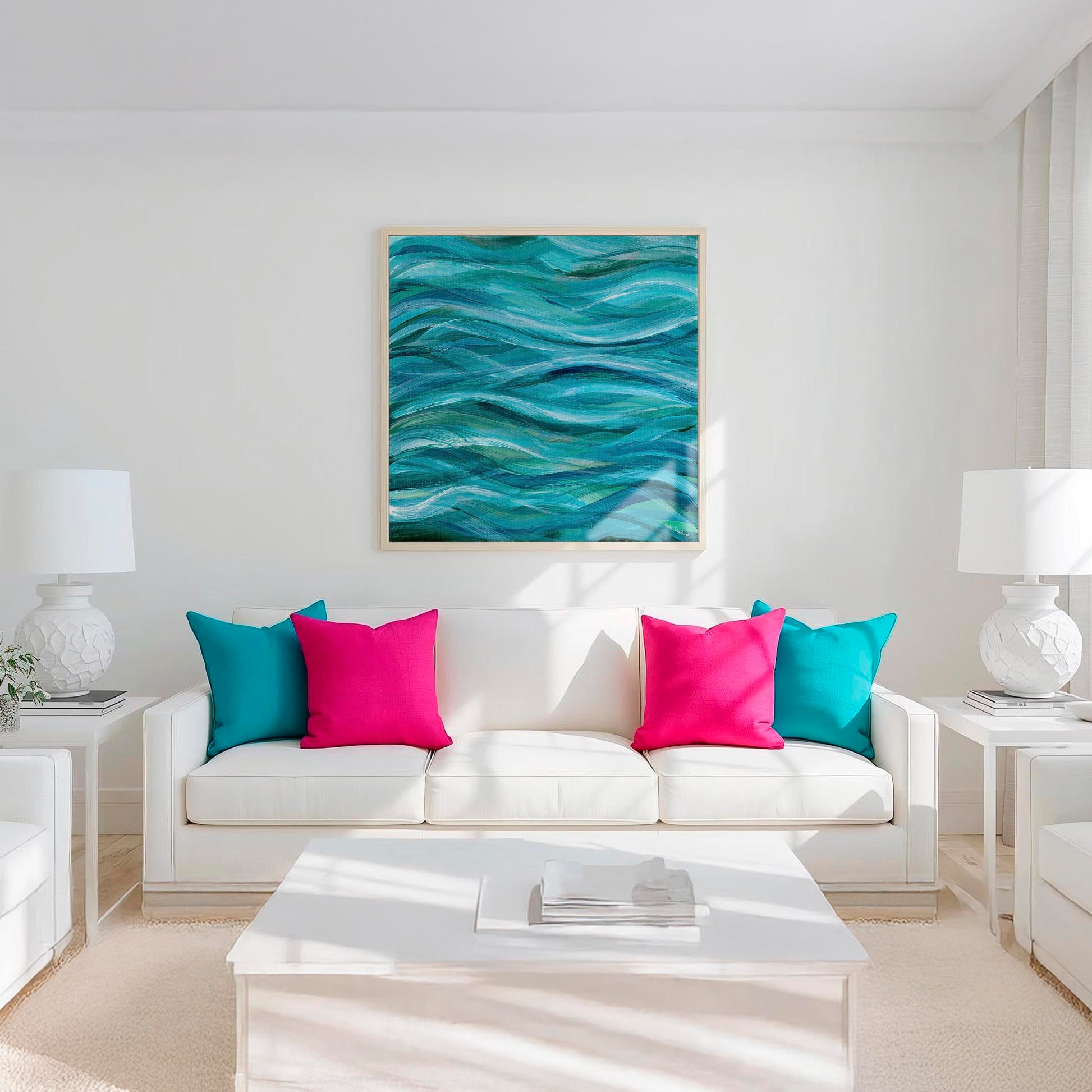 ‘The Sea Beneath Us is Deep’ - Abstract Blue Ocean Waves Artwork Canvas Art Print