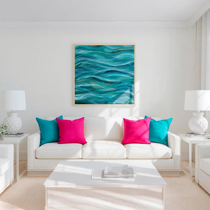 ‘The Sea Beneath Us is Deep’ - Abstract Blue Ocean Waves Artwork Canvas Art Print