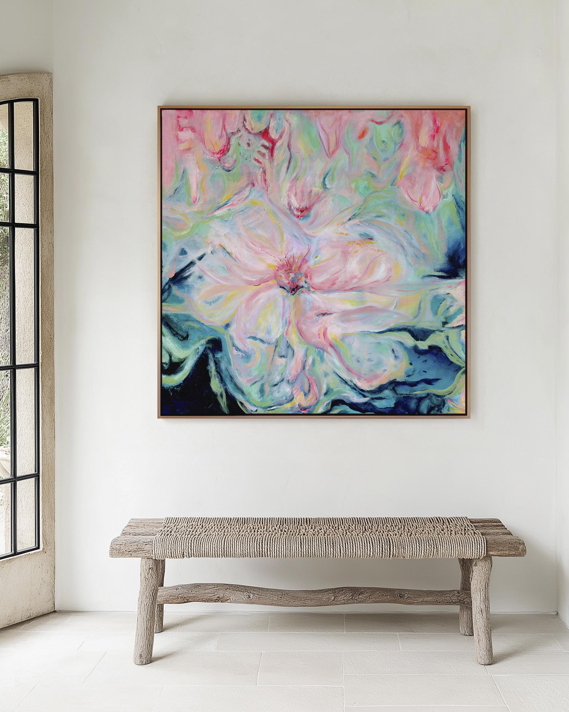 ‘Whispers of Spring’ - Abstract Floral Painting Canvas Wall Art Print in gentle spring tones.