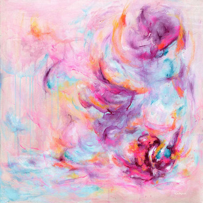 'Choose Joy' - A pink abstract fine art print in vivid pink and luminous white — colourful art print and uplifting artwork about feeling joy, by Kate Shephard Art.