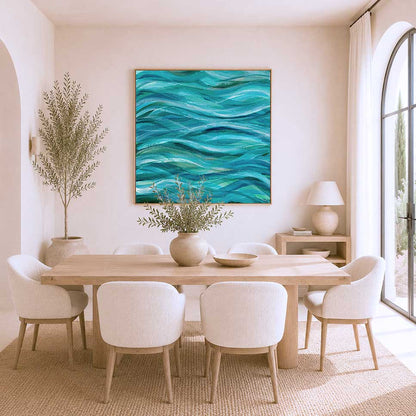 ‘The Sea Beneath Us is Deep’ - Abstract Blue Ocean Waves Artwork Canvas Art Print