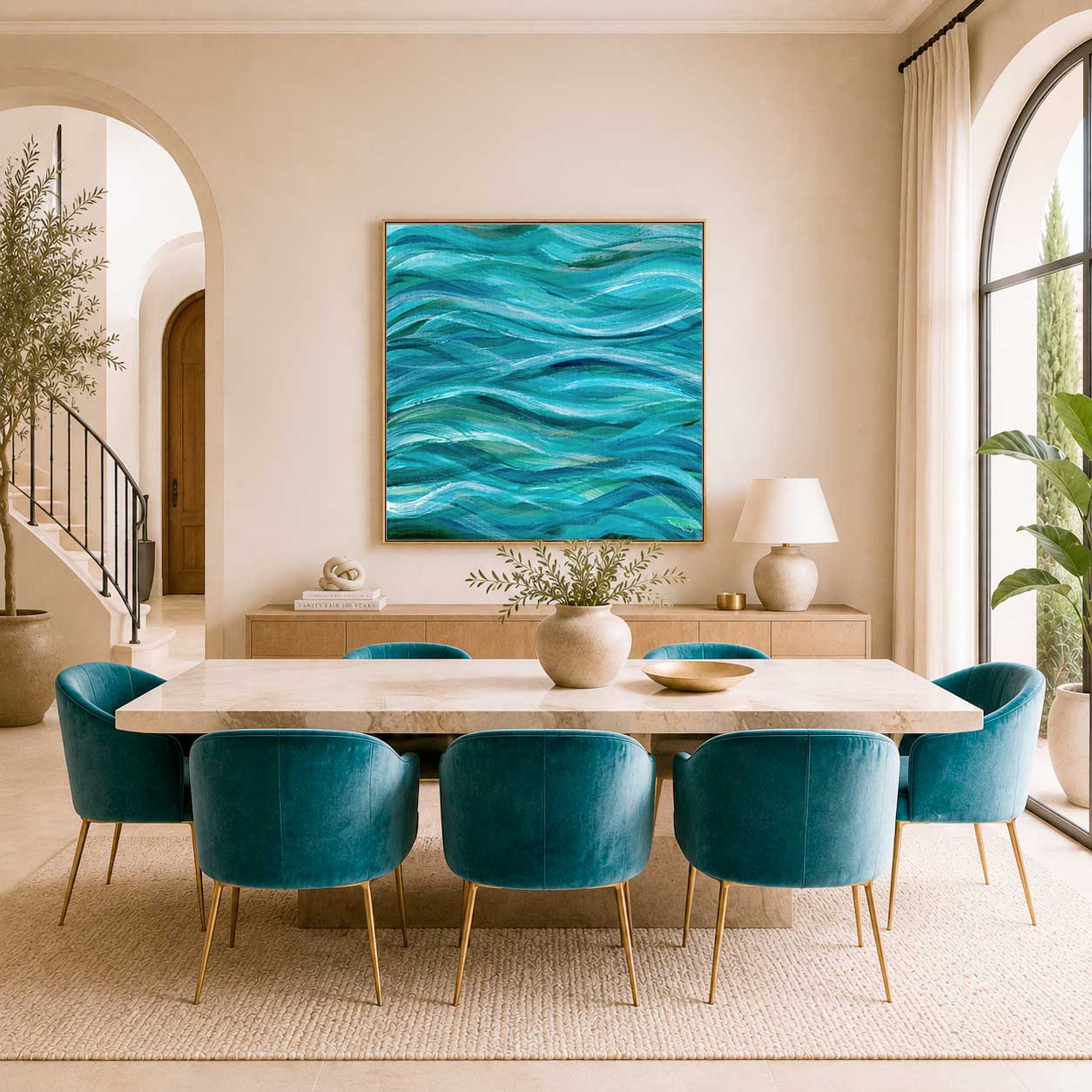 ‘The Sea Beneath Us is Deep’ - Abstract Blue Ocean Waves Artwork Canvas Art Print