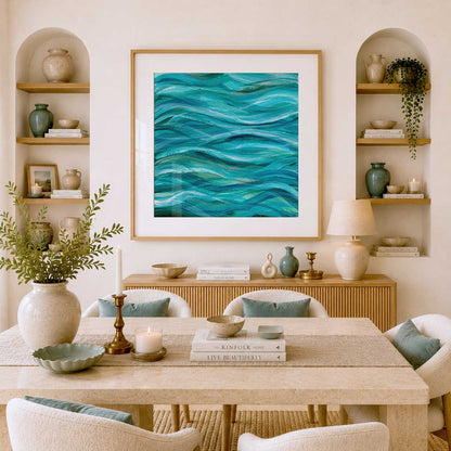 ‘The Sea Beneath Us Is Deep’ – bold blue and turquoise wall art inspired by the sea.