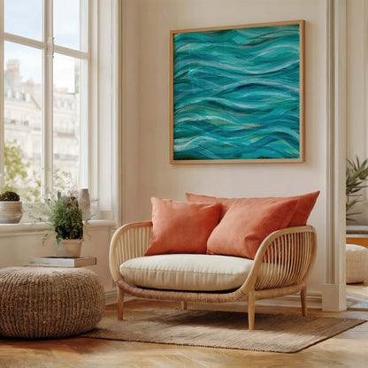‘The Sea Beneath Us Is Deep’ – calming ocean artwork symbolising strength and flow.