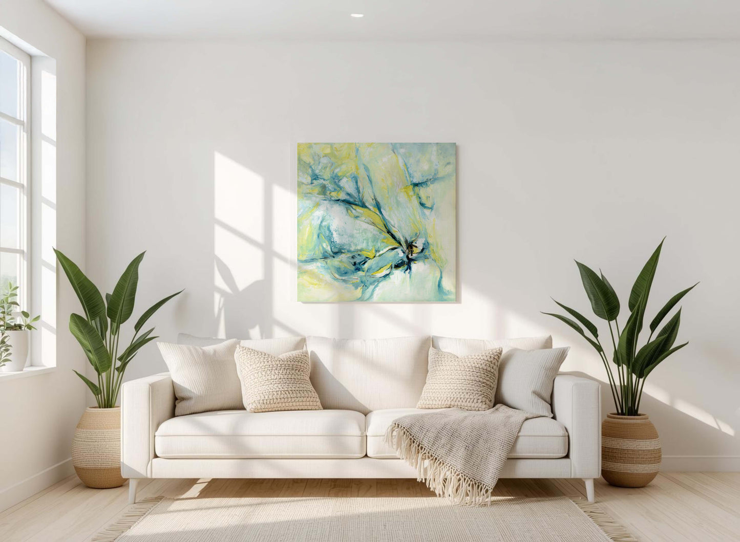 ‘Whispers of Midwinter’ – abstract painting with frosty tones and gentle movement.