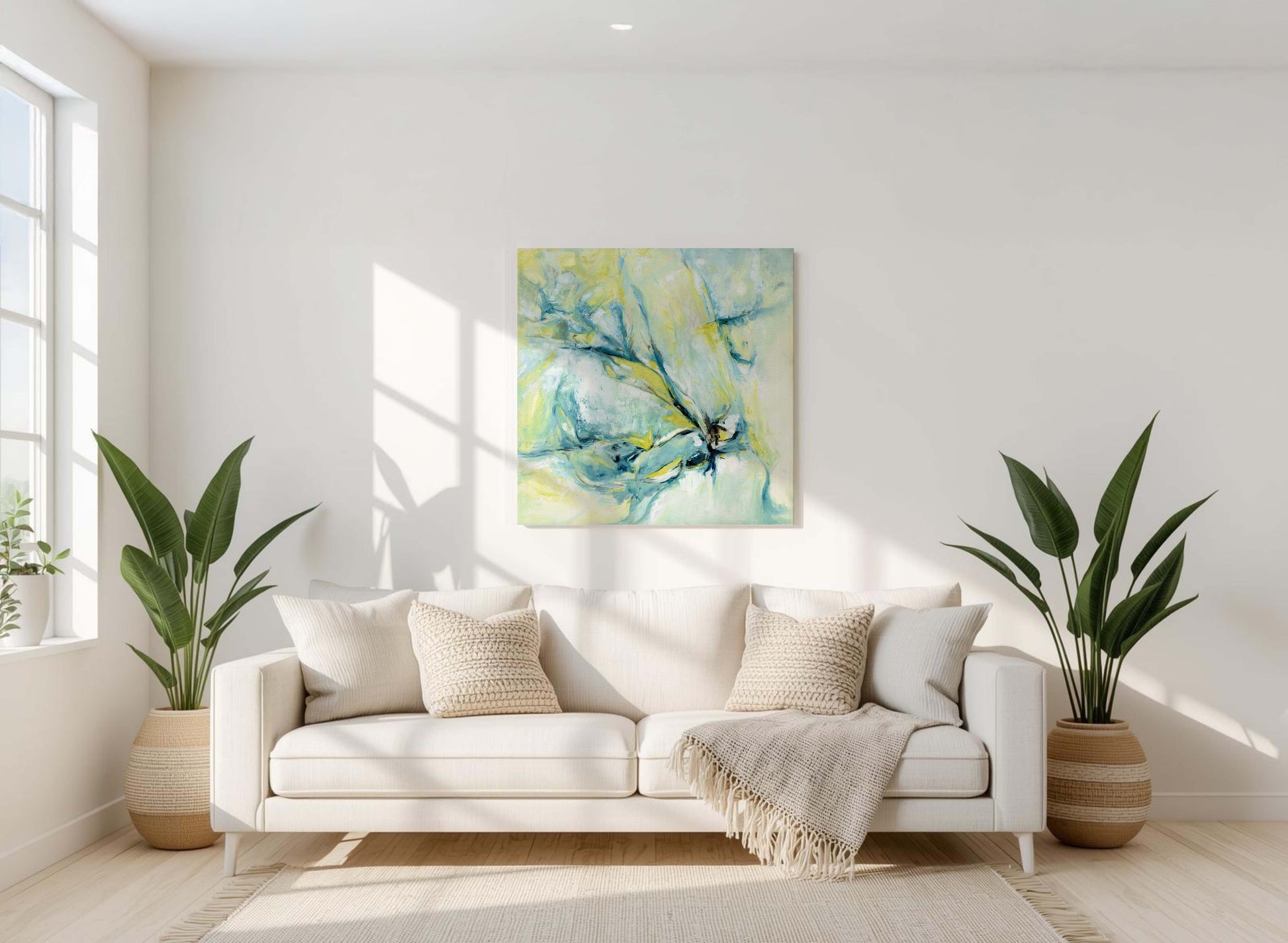 ‘Whispers of Midwinter’ – abstract painting with frosty tones and gentle movement.