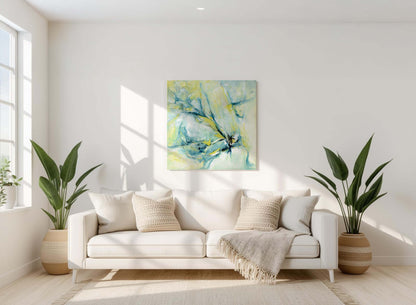 ‘Whispers of Midwinter’ – abstract painting with frosty tones and gentle movement.