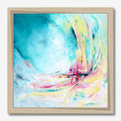 'Caribbean Blue' - Bold expressive blue wall art paper print in vibrant Caribbean colours, joyful colourful abstract art for the home.