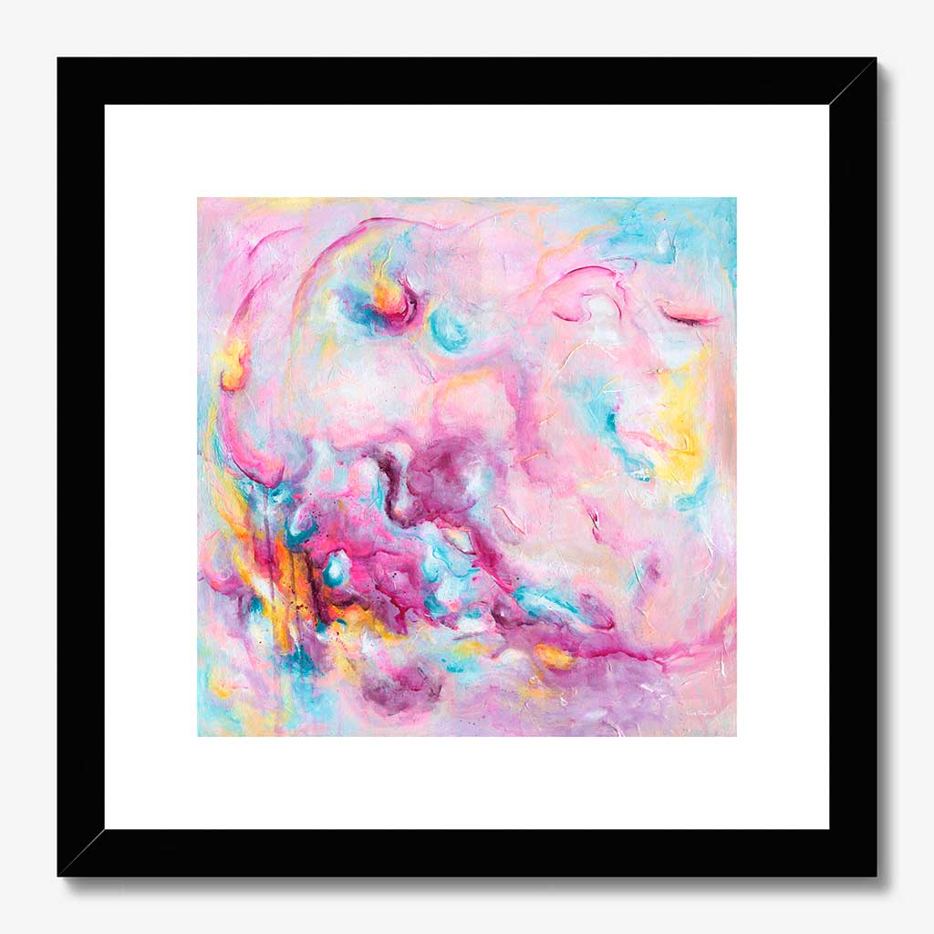 'Joy On Purpose' - Colourful abstract art in vivid pink, soft blue and luminous white — modern wall art for home on luxurious 230gsm archival fine art paper, by Kate Shephard Art.