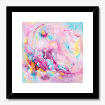 'Joy On Purpose' - Colourful abstract art in vivid pink, soft blue and luminous white — modern wall art for home on luxurious 230gsm archival fine art paper, by Kate Shephard Art.