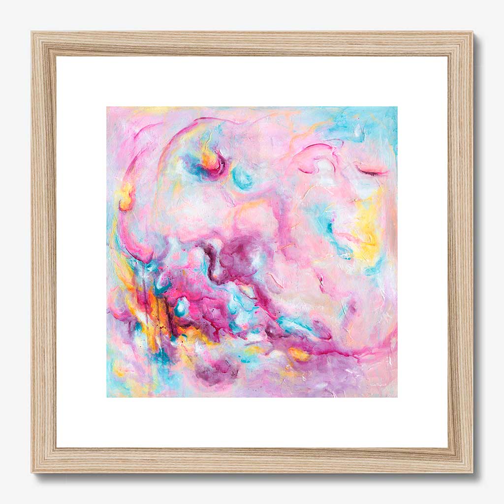 'Joy On Purpose' - Modern wall art for home in bright vivid pink, soft blue and luminous white — colourful abstract art with real energy and movement, by Kate Shephard Art.
