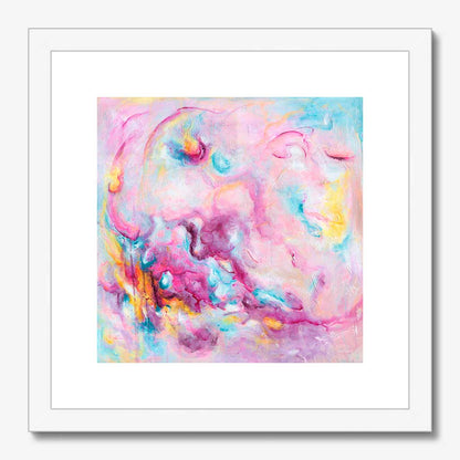 'Joy On Purpose' - Colourful abstract art fine art print with free brushwork in vivid pink and soft blue — modern wall art for home on archival paper, by Kate Shephard Art.