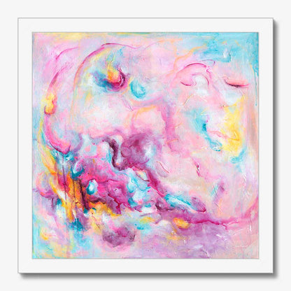 'Joy On Purpose' - Colourful abstract art fine art print with free brushwork in vivid pink and soft blue — modern wall art for home on archival paper, by Kate Shephard Art.